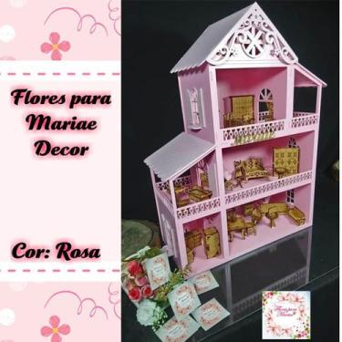 Imagem de Casinha De Boneca Polly Menina + 27 Móveis - Rosa - Flores Para Mariae