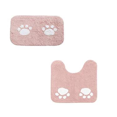 Imagem de Beacon Pet Tapete completo de algodão infantil com garra de gato tapete de banheiro de duas peças em U tapete de porta de banheiro lavável (4060 cm rosa)