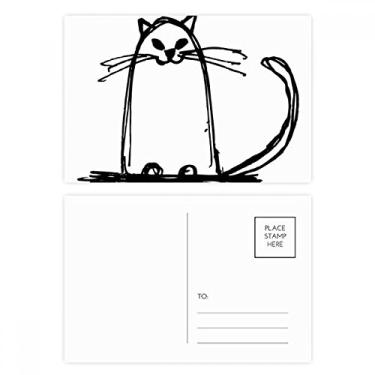 Imagem de Conjunto de cartão postal Curly Cat Smile Sit Line Cartão de felicitações de aniversário