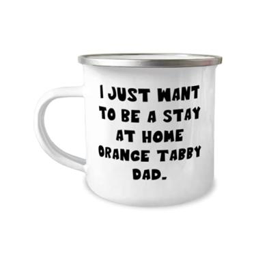 Imagem de Caneca motivacional laranja Tabby Cat 355 ml, I Just Want to Be a Stay at Home Laranja, presente para amantes de gatos, fofo de amigos