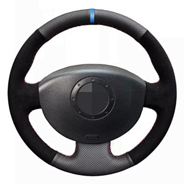 Imagem de Capas de volante em couro de microfibra preta costuradas na embalagem, próprias para Renault Megane 2 2003 a 2008 Scenic 2 2003 a 2009 Kangoo 2008