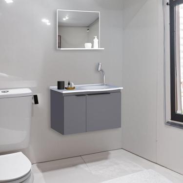 Imagem de Gabinete para Banheiro com Espelho e Lavatório Cinza