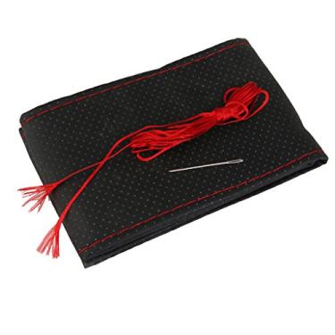 Imagem de Capa de volante carro bricolage couro artificial agulhas fio vermelho preto