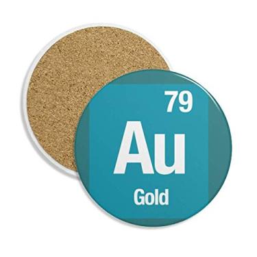 Imagem de Porta-copos de cerâmica Au Gold com elemento químico ciência e pedra absorvente para bebidas, presente de 2 peças