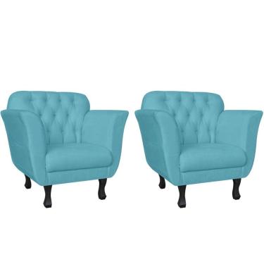 Imagem de Kit 2 Poltronas Decorativa Dália Suede Azul Tifany Pés Madeira Ms Decor