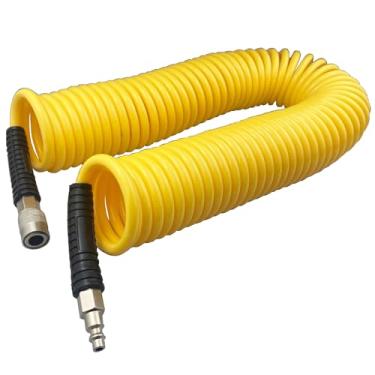 Imagem de Darnassus Mangueira de ar de recuo de poliuretano, mangueira de compressor de ar com conexões giratórias de 0,6 cm, para uso industrial, doméstico, garagem, estação (1,5 m, amarelo)