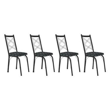 Imagem de Kit 4 Cadeiras de Cozinha Delaware Estampado Mosaico Silver Pés de Ferro Preto - Pallazio