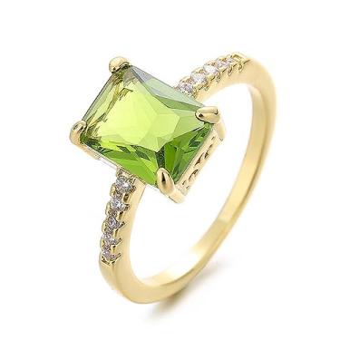 Imagem de Anel de peridoto quadrado vintage pedra de nascimento - pedra de nascimento - pedra de agosto prata prata CZ declaração joias para mulheres presentes, Cristal Metal não precioso Cristal, Peridoto
