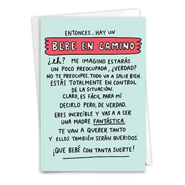 Imagem de NobleWorks Cartão de papel divertido para bebê espanhol com 12,7 x 18,8 cm envelope (1 cartão), anúncio Bebé en Camino C6355BBG-SL