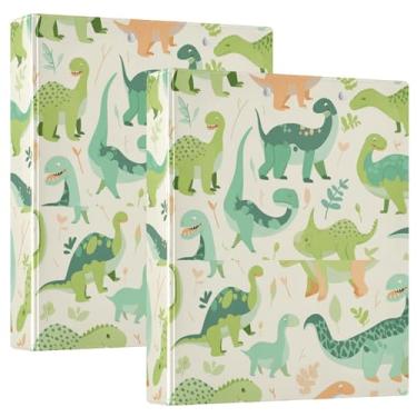 Imagem de Fichários de caderno de dinossauro verde ciano amarelo 3,8 cm fichários de caderno com três anéis com bolsos, pacote com 1/2 fichários sortidos, capa dura