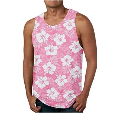 Imagem de Camiseta masculina havaiana regata tropical simples colete masculino gola redonda trilha academia praia verão outono colete 2024, W-286 Rosa, 5G