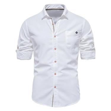 Imagem de Camisetas masculinas gola tartaruga outono inverno manga longa ajuste relaxado cardigã simples camisa masculina 2024, C-771 Branco, XXG