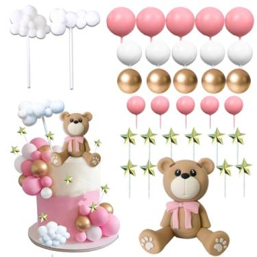 Imagem de Bear Cake Toppers Bear Balls Cake Decorations with Stars Clouds Cake Toppers for Boy Girl Baby Shower Birthday Party Decorations (Pink Bear Set)