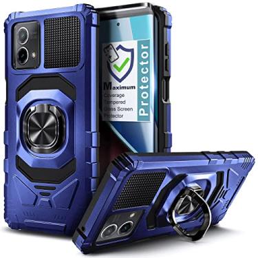 Imagem de WDHD Capa compatível com Motorola Moto G Stylus 5G (2023) com protetor de tela de vidro temperado (cobertura máxima), proteção de corpo inteiro [grau militar], capa com suporte magnético para anel de carro (azul)