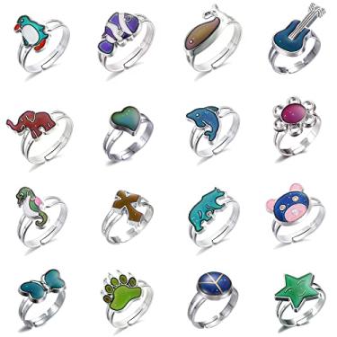 Imagem de LiHan1028 Anéis de humor mistos de tamanho ajustável, anel clássico de mudança de temperatura para lembrancinhas de festa de Natal e Halloween (16 peças)