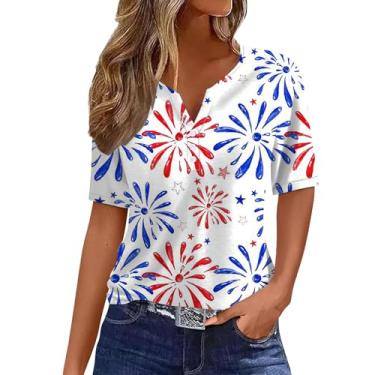 Imagem de Camiseta feminina com bandeira americana, vermelha, branca e azul, engraçada, 4 de julho, dia da independência, listras e listras, Vermelho, GG
