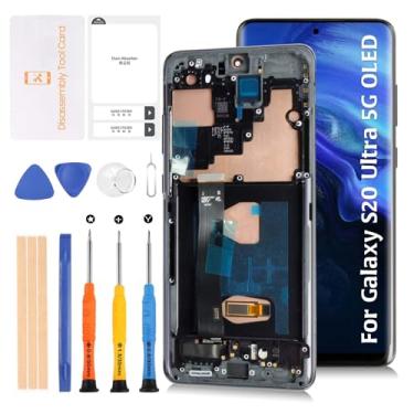 Imagem de Olivechard Tela LCD OLED S20 Ultra 4G/5G G988 com impressão digital + moldura preta cósmica, conjunto digitalizador de toque de 6,7 polegadas para Samsung Galaxy S20 Ultra SM-G988B/U/W/B/DS Kit de