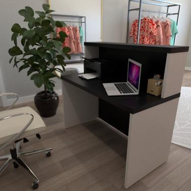 Imagem de Balcão de Atendimento para Recepção - 120cm de Largura Branco/Preto