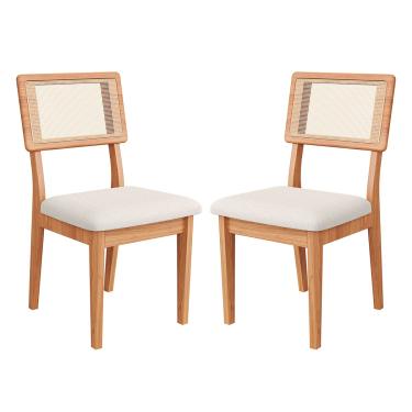 Imagem de Kit 2 Cadeiras com Assento Estofado Encosto em Tela 100%MDF Freijó Bege Rústico Dalla Costa
