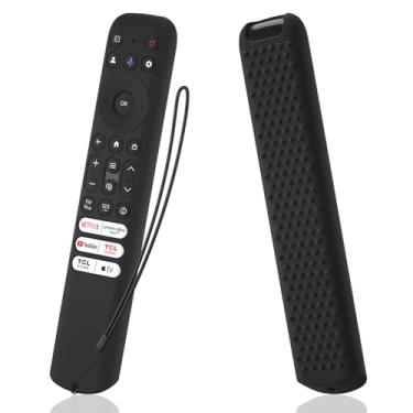 Imagem de AKSHFETH Capa de silicone para controle remoto TCL RC813 FMB1/RC923 FMB3 Smart TV capa protetora de silicone para controle remoto TCL RC813 com cordão (preto)