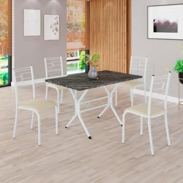 Imagem de Conjunto Sala de Jantar Mesa Retangular 100x60cm Tampo Pedra Ardósia Indiana 4 Cadeiras Paraty Creme/Branco