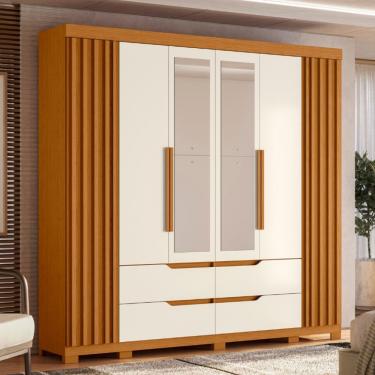 Imagem de Guarda Roupa Casal Espelho 6 Portas 4 Gavetas Doble Albatroz - Cinamomo/Off White