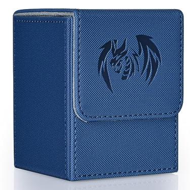 Imagem de UAONO Card Deck Box for Yugioh MTG, 100+ Deck Case with 2 Dividers Fits TCG CCG PTCG, PU Leather Strong Magnet Card Storage Box Compatible with Magic Commander Trading Cards (Navy, Sky Dragon)
