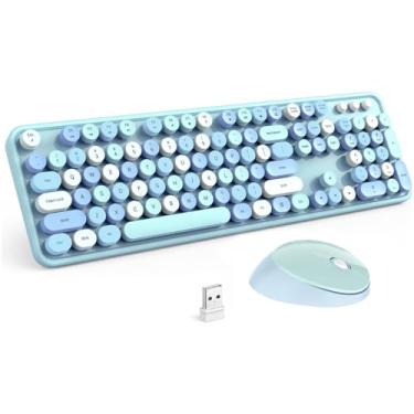 Imagem de Combo de teclado e mouse sem fio, mouse ergonômico de tamanho completo de 2,4 G, teclado e mouse USB sem fio ajustáveis de 3 DPI, para PC/computador/laptop/Windows/Mac (azul)