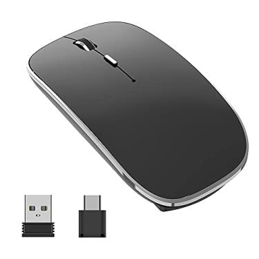 Imagem de Halpilt Mouse sem fio carregável, portátil, silencioso, USB-A e Tipo-C, mouse sem fio, 3 DPI ajustáveis para laptop, Mac, Android, PC (Q23S preto)