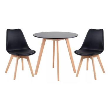 Imagem de Kit Mesa Redonda Leda Eames 90 Cm Preto + 2 Cadeiras Eiffel Leda