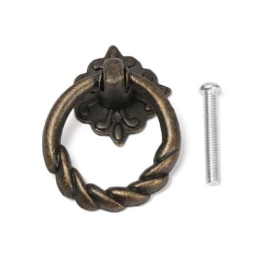 Imagem de Puxador de guarda-roupa retrô de bronze, puxador de armário com furo único, padrão de anel, botões de móveis, 3