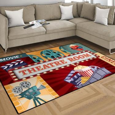 Imagem de Lacut Tapetes de área de cinema, tapete de cinema noturno de cinema em casa, atualização, silicone, antiderrapante, tapete de cinema, tapetes grandes de filme vintage para decoração de quarto e sala
