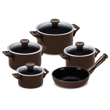 Imagem de Jogo de Panelas de Cerâmica Clear Indução 5 Peças Chocolate Ceraflame