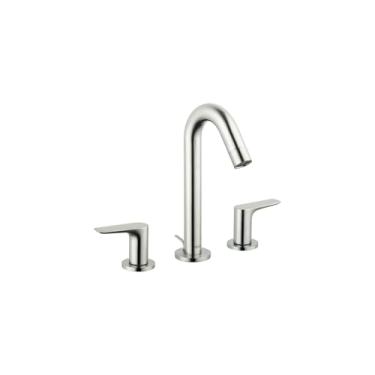 Imagem de hansgrohe Torneira para pia de banheiro Logis Modern Low Flow com 2 alças 3 23 cm de altura em níquel escovado, 71533821