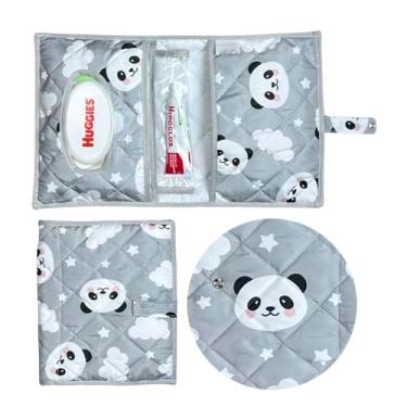 Imagem de Porta Fraldas Lenço Umidecido Pomada Portátil Para Bebê Menina Menino (Panda Rosa)