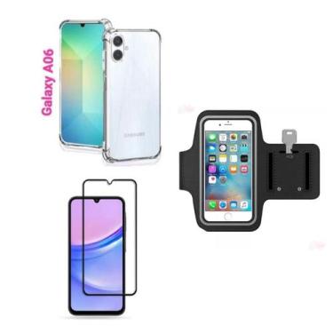 Imagem de Kit Braçadeira Samsung Galaxy A06 + Película De Vidro 3D + Capa
