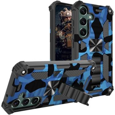 Imagem de Ephoou Capa camuflada para Samsung Galaxy A16 6,7 polegadas para homem, suporte magnético embutido, capa camuflada resistente à prova de choque de grau militar para Samsung Galaxy A16 MC-azul