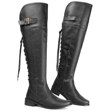 Imagem de Bota Over Montaria Thekne Preta Feminina Acima Do Joelho Ajustavel - R