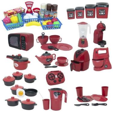 Imagem de Cozinha Brinquedo Vermelho Mercado Jogo Panela Air Fryer 75P - Altimar