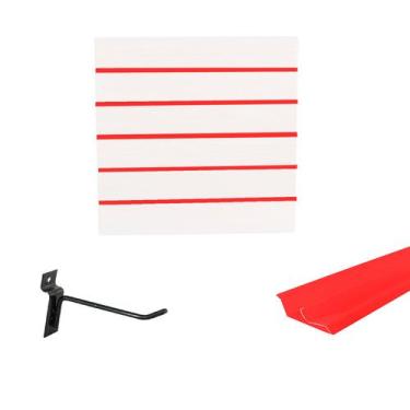 Imagem de Painel Canaletado Branco em Mdf 0,61 x 0,61m com Perfil Pvc Vermelho e