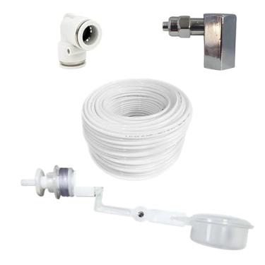 Imagem de Kit Boia Nível de Água + Mangueira 1/4” + Engate Rápido 1/4” + Adaptador Rosca Fêmea 1/4” Saida 1/4” (Engate Branco, 04 Metros de Mangueira)