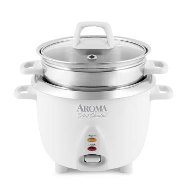 Imagem de Aroma Housewares 6 xícaras (cozidas) / 1,2Qt. Selecione panela de arroz estilo panela inoxidável e fogão a vapor, operação com um toque, branco