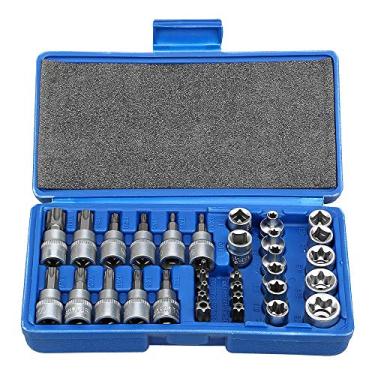 Imagem de Drive macho fêmea Torx Star Bit soquete E-Socket conjunto ferramenta portátil - 34 peças, conjunto de soquete estrela para uso manual, trabalho em carros, caminhões, máquinas e outros trabalhos com estojo de armazenamento, azul