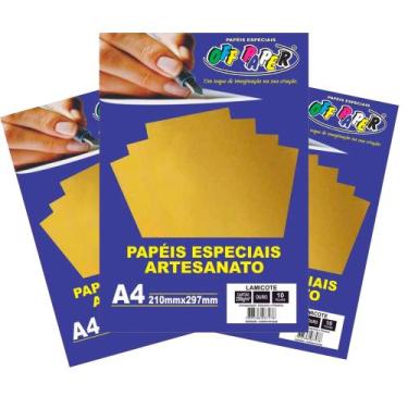 Imagem de 30 folhas Papel Lamicote Off Paper 250g artesanato dourado - off paper