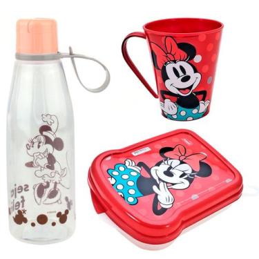 Imagem de Kit Lanche Escolar Garrafa Infantil Abre Facil Caneca 360ml e Sanduich