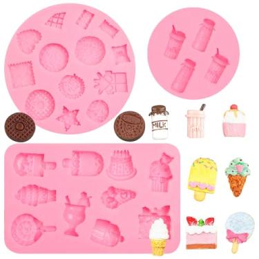 Imagem de Moldes para fondant de silicone para biscoitos, 3 peças, mini biscoitos sanduíche, waffles, biscoitos de refrigerante, moldes de chocolate, picolés, picolés, picolés, leite, doces, bolos, moldes para