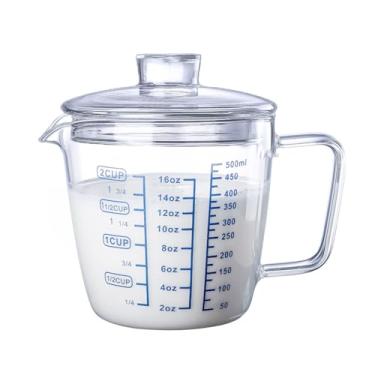 Imagem de OhMill Copo Medidor de Vidro Transparente, 2 xícaras, 3 Escalas (Oz, Cup, ml), com Tampa