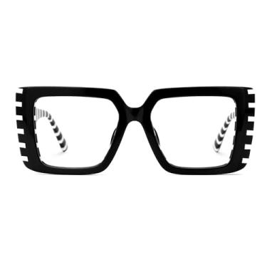 Imagem de Zeelool Armação retangular de óculos para mulheres e homens, óculos com lentes transparentes sem prescrição médica e dobradiça de mola ZJGA838378, Preto/branco