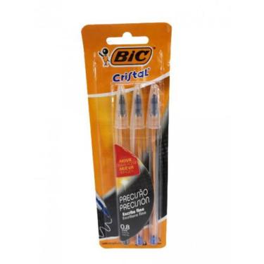 Imagem de Caneta Cristal Bic 0.8mm  Ponta Fina 3 Un. Precisão