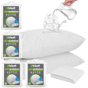 Imagem de Kit 4 Capa Impermeável de Travesseiro Com Ziper 100% Poliéster Protetor Fronha Anti Acaro Grande Branco Trisoft